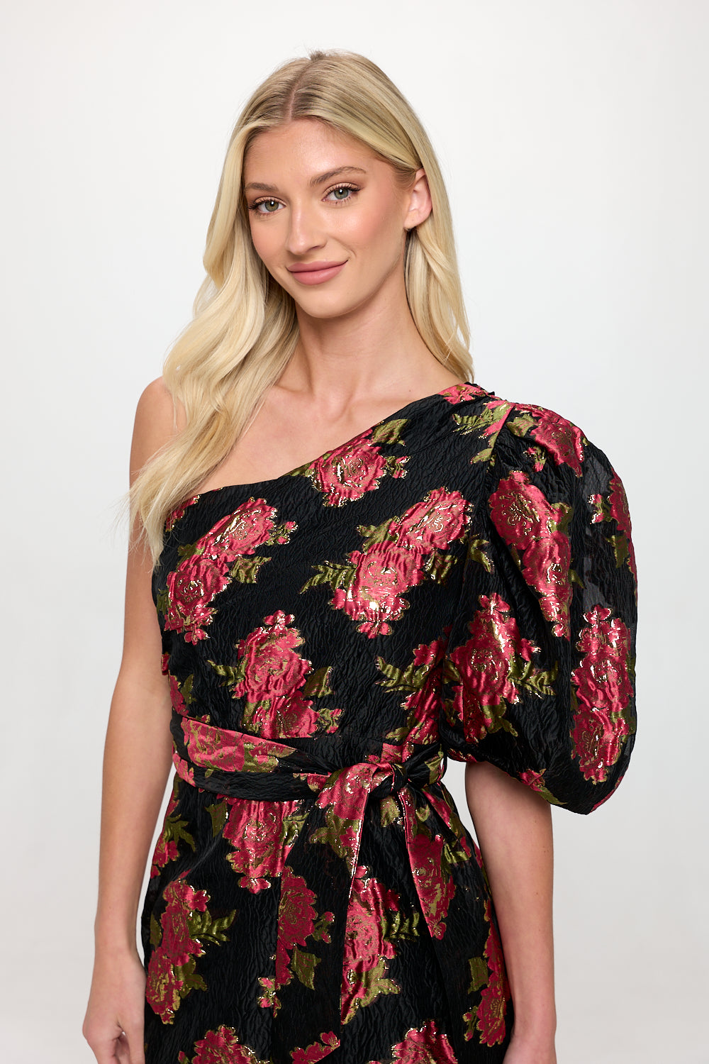 Scarlet Blossom Noir One Shoulder Dress