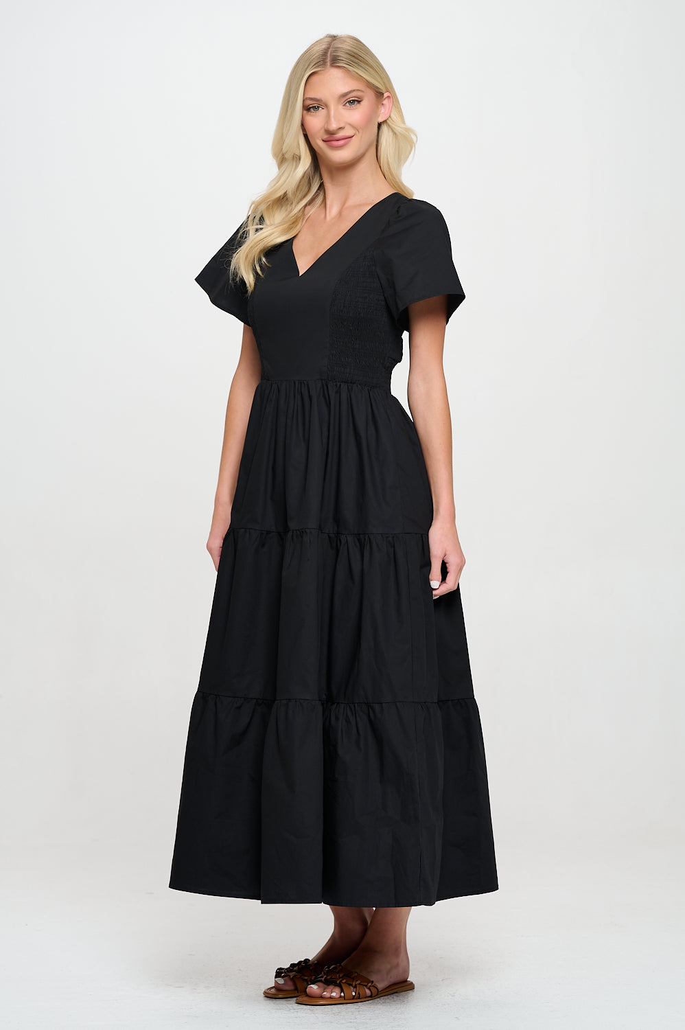 Black Poplin Side Smock Maxi Dress