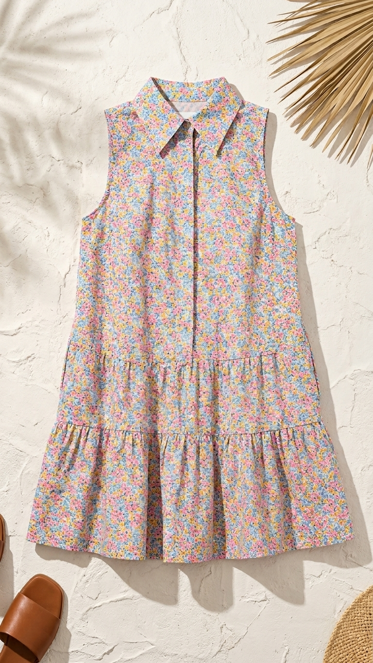 Mykonos Meadow Button Down Dress, Mykonos Meadow Button, women's dress, floral print, resortwear style, sleeveless silhouette by Meet Me in Santorini
