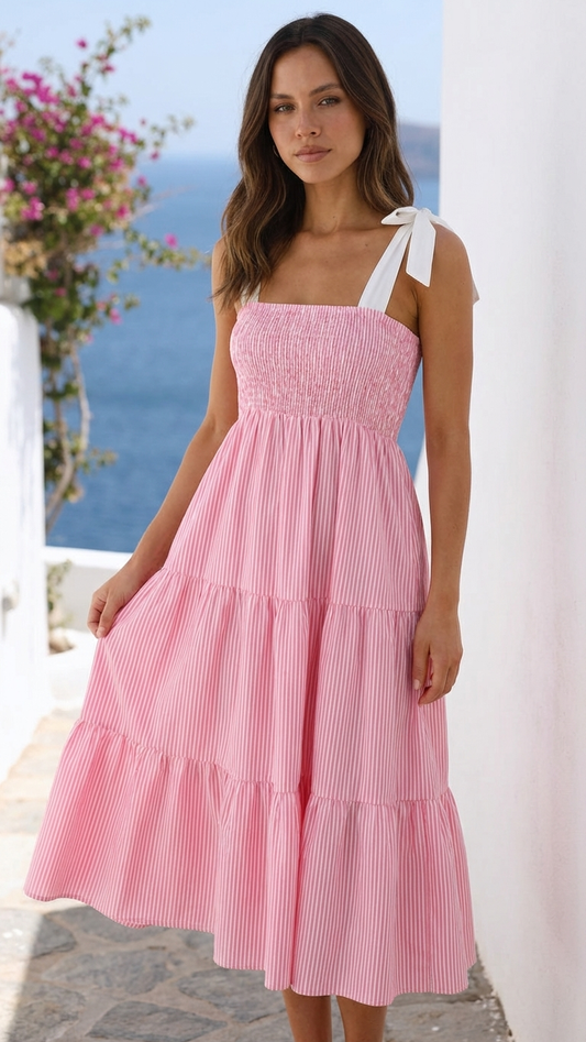 Coral Stripe Midi Dress