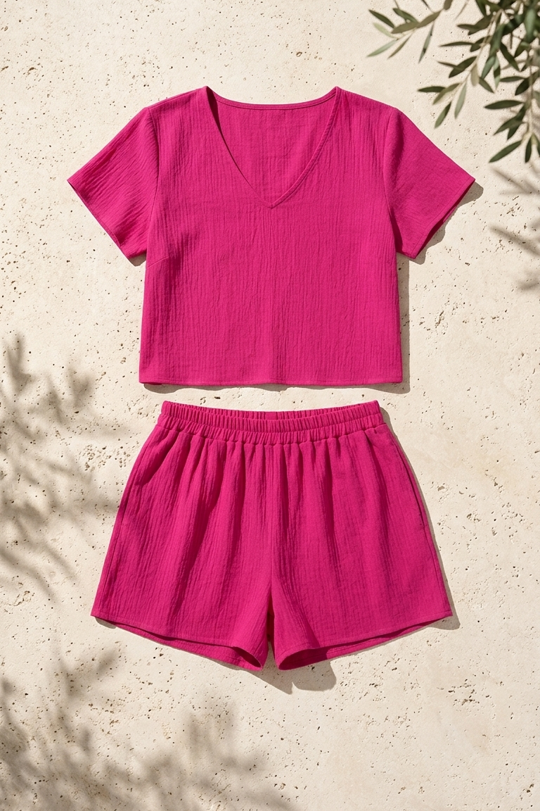 Fuchsia White Sands Set, Fuchsia White Sands, women's matching set, resortwear style, feminine boutique style by Meet Me in Santorini