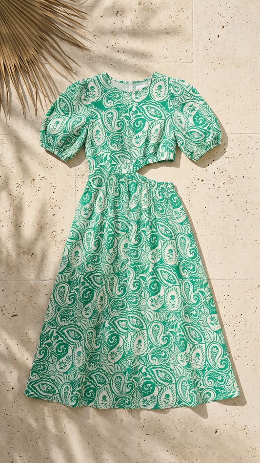 Verdant Paisley Cut-Out Maxi Dress