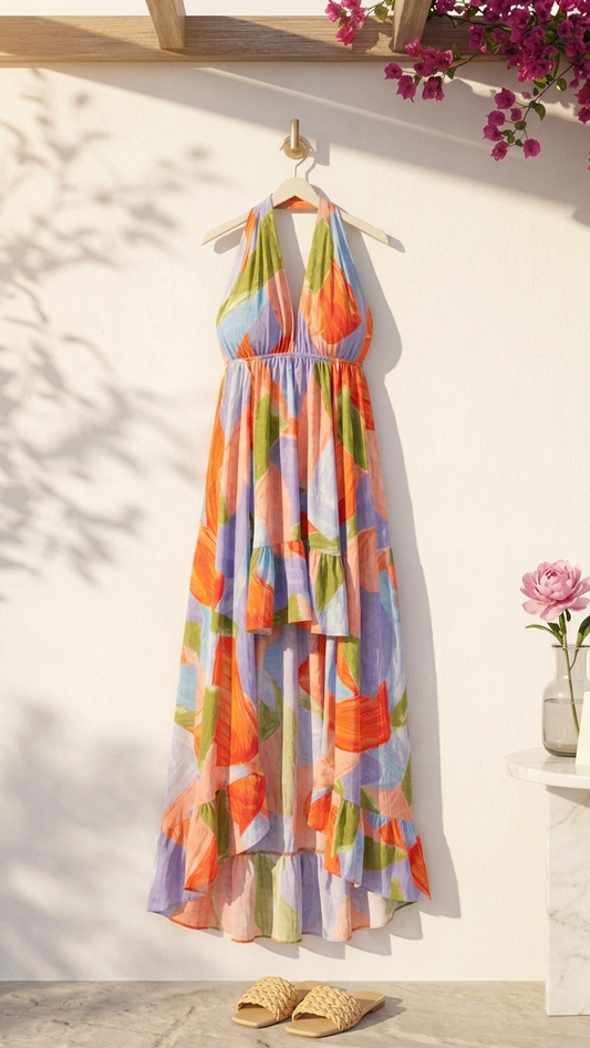 Abstract Multi Coral Lilith Dress, Abstract Multi Coral by Meet Me in Santorini