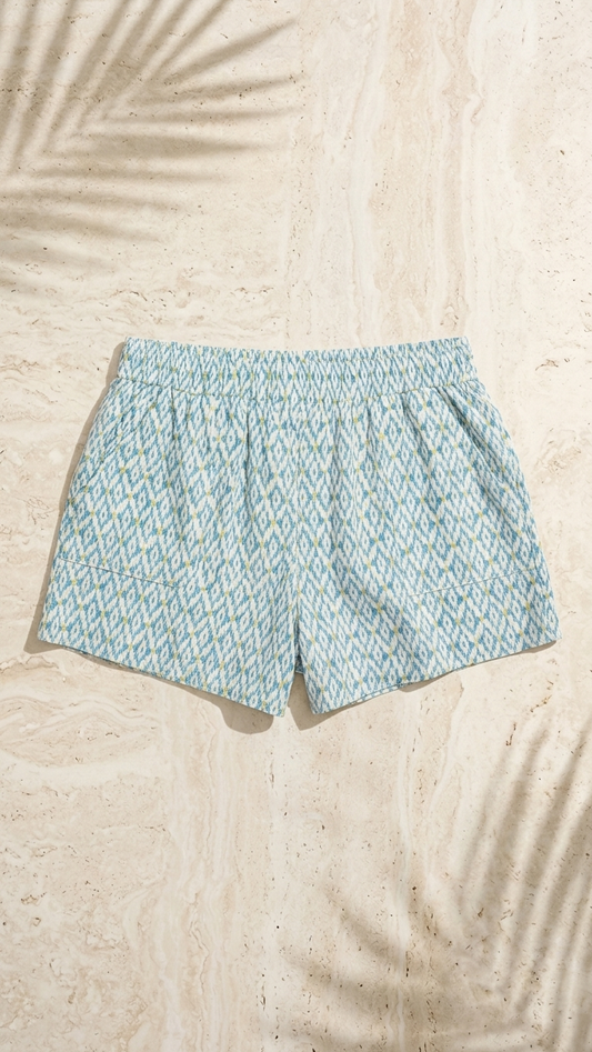 Creamy Ikat Jordan Shorts, Creamy Ikat, women's top, ikat print, abstract print, resortwear style by Meet Me in Santorini