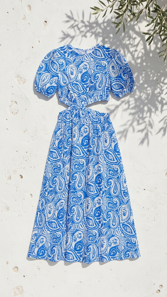 Athena Blue Paisley Cut-Out Maxi Dress, Athena Blue Paisley by Meet Me in Santorini