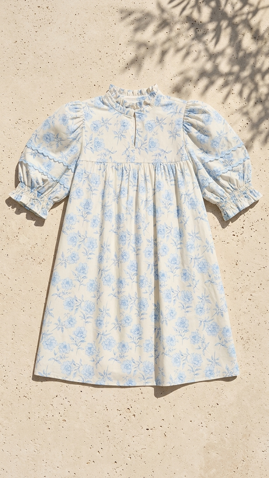 Azure Floral Short Sleeve Dress, Azure Floral Short, women's dress, floral print, resortwear style, feminine boutique style by Meet Me in Santorini