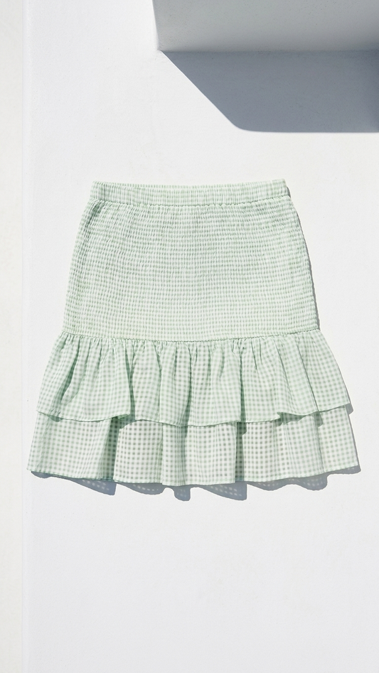 Mint Check Demi Skirt, Mint Check Demi, women's skirt, check print, resortwear style, feminine boutique style by Meet Me in Santorini