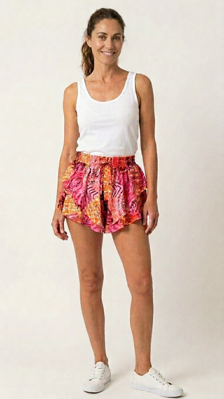 Lava Zena Shorts, Lava, women's shorts, abstract print, resortwear style, feminine boutique style by Meet Me in Santorini