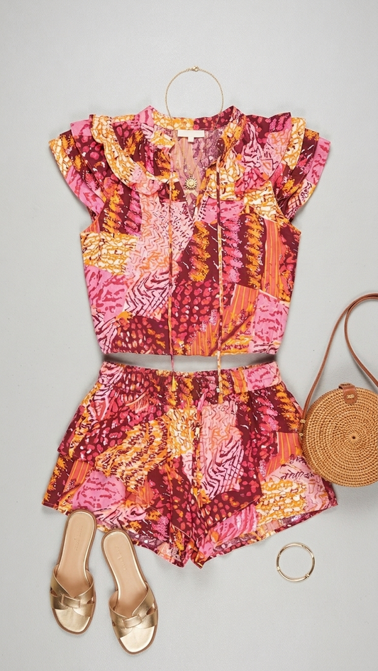 Lava Set, Lava, women's matching set, abstract print, resortwear style, feminine boutique style by Meet Me in Santorini