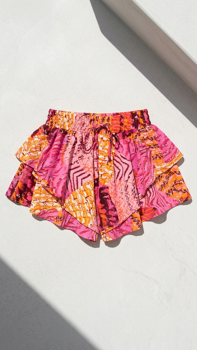 Lava Zena Shorts, Lava, women's shorts, abstract print, resortwear style, feminine boutique style by Meet Me in Santorini