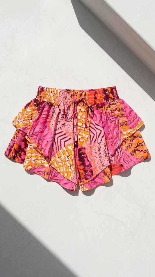 Lava Zena Shorts, Lava, women's shorts, abstract print, resortwear style, feminine boutique style by Meet Me in Santorini